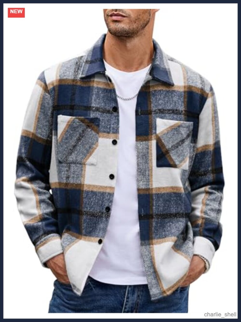 Men's Flannel Shacket Button Down Plaid Shirt Jacket Long Sleeve Fleece